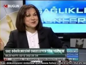 Prof. Dr. Meral Şaşoğlu, Bugün TV Sağlıklı Günler programına konuk oldu ve Folixir ile saç dökülmesinin etkin tedavisini anlattı.
